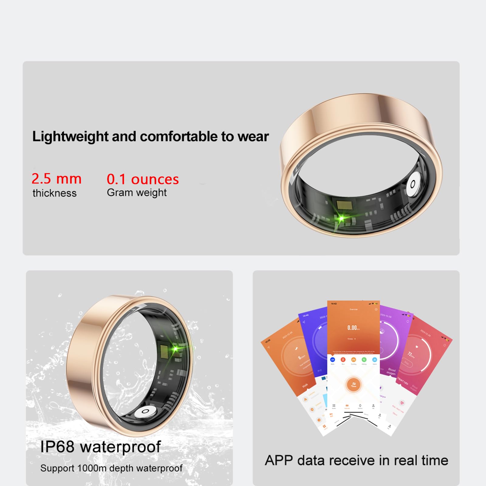 Smart Ring Health Tracker–Fitness, Sleep, Heart Rate, Blood Oxygen|IP68 Waterproof Bluetooth