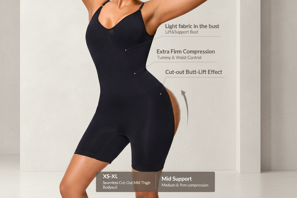 Strapless Cut-Out Mid Thigh Bodysuit - Tummy & Waist Control Shapewear With Butt-Lift Effect