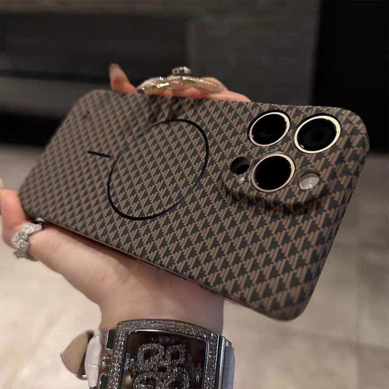 Carbon Fiber Magnetic Custom Case Black Triangle Pattern / iPhone12