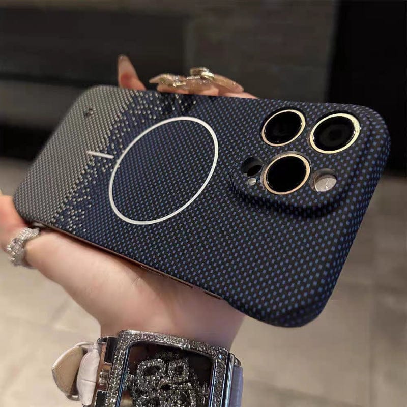 Carbon Fiber Magnetic Custom Case Silver Sand Blue / iPhone12