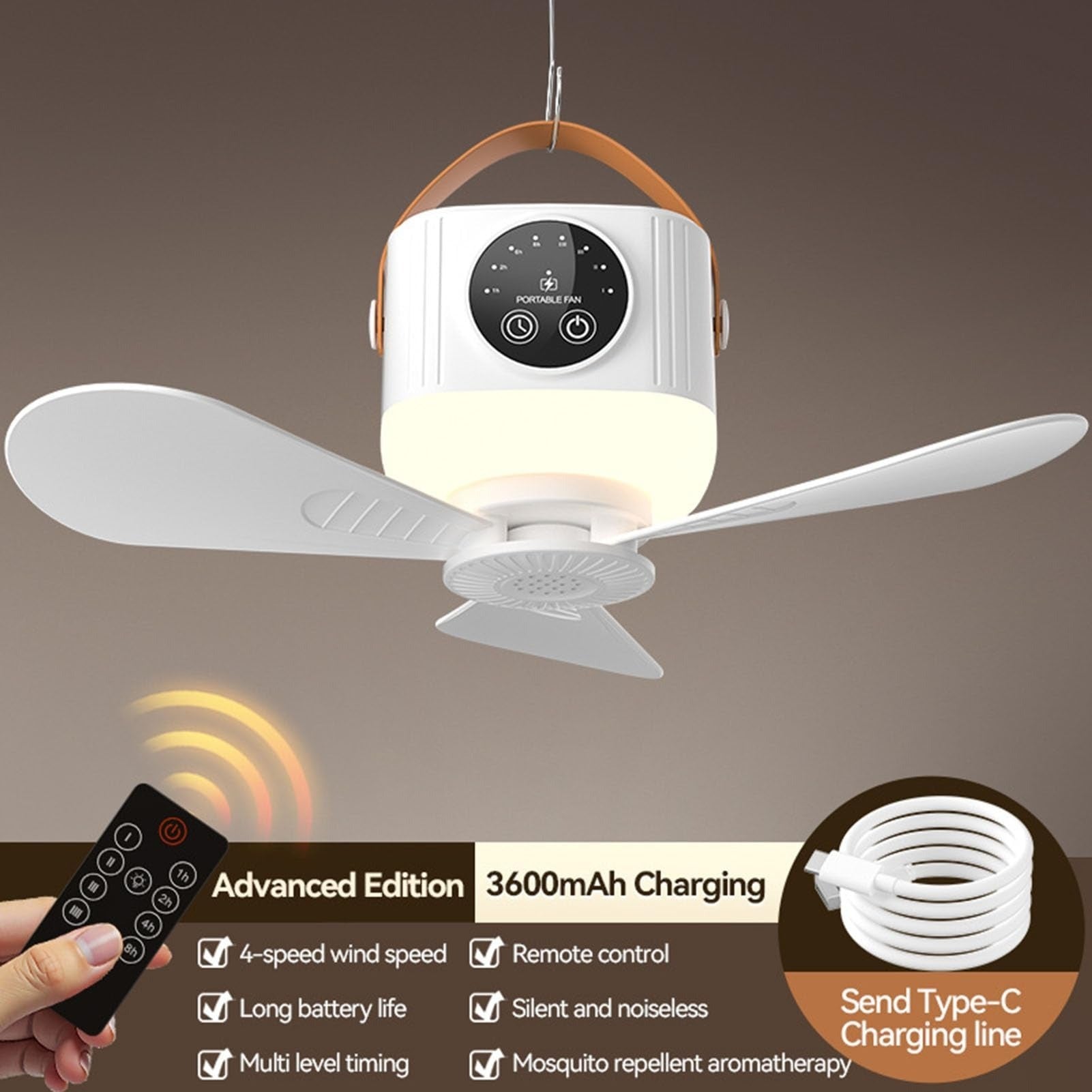 Premium Multi-Function Portable Fan With 3600mAh Battery, LED Light, Mosquito Repellent & Remote Control