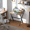 Foldable Computer Desk With Monitor Shelf | For Home Office Walnut