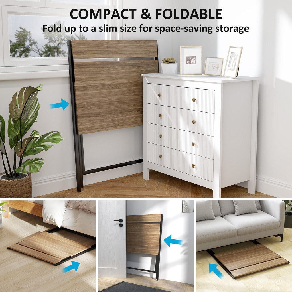 Foldable Computer Desk With Monitor Shelf | For Home Office Walnut