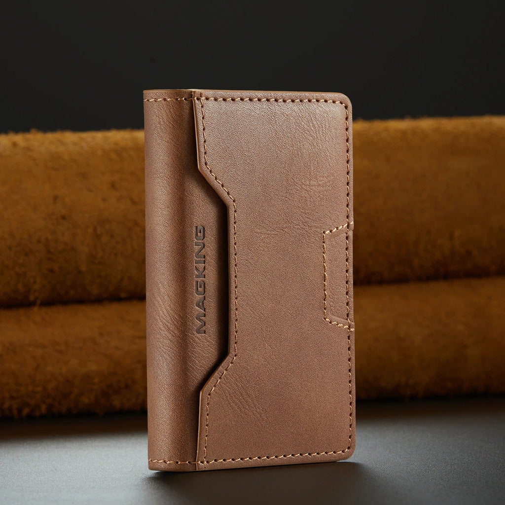 MAGKING Detachable Magnetic Leather Wallet Brown