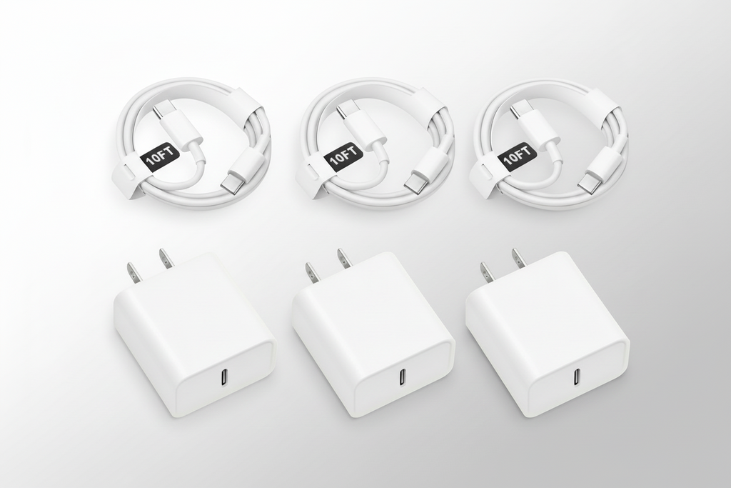 Premium 3 Pack: 20W Fast Charger with 10ft USB-C Cables
