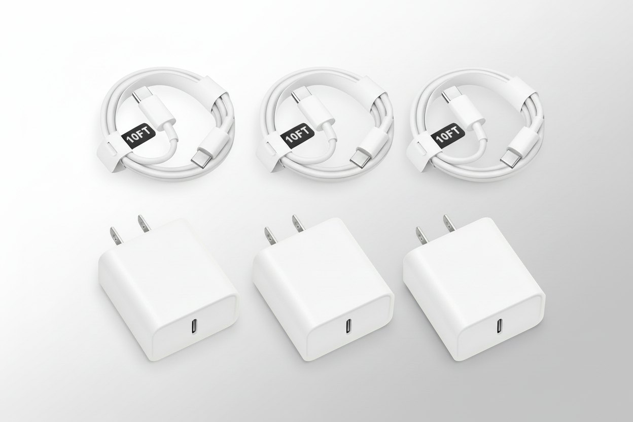 Premium 3 Pack: 20W Fast Charger with 10ft USB-C Cables