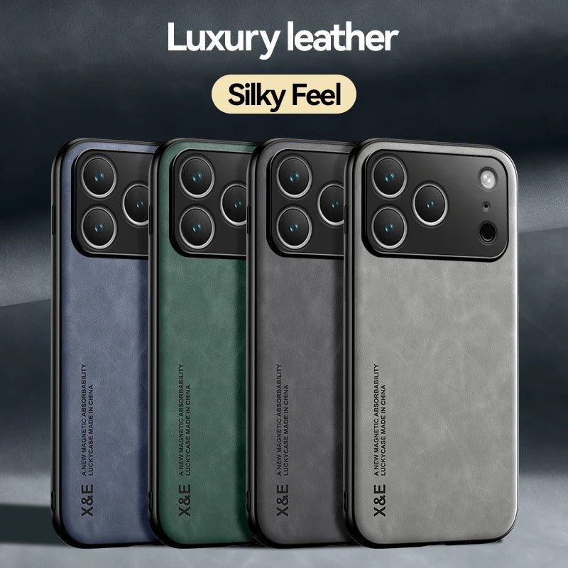 Luxury Leather Case For iPhones|Cover With Metal Plate Support Car Hold