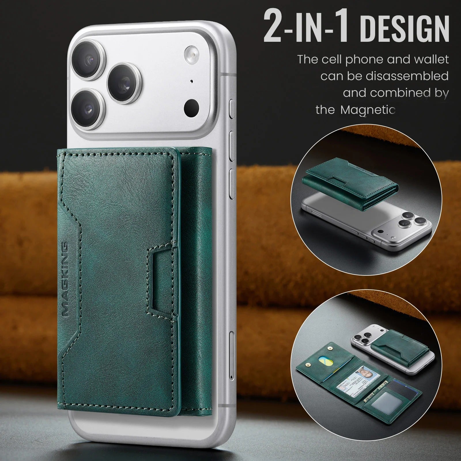 MAGKING Detachable Magnetic Leather Wallet|Card Holder Phone Stand For iPhones