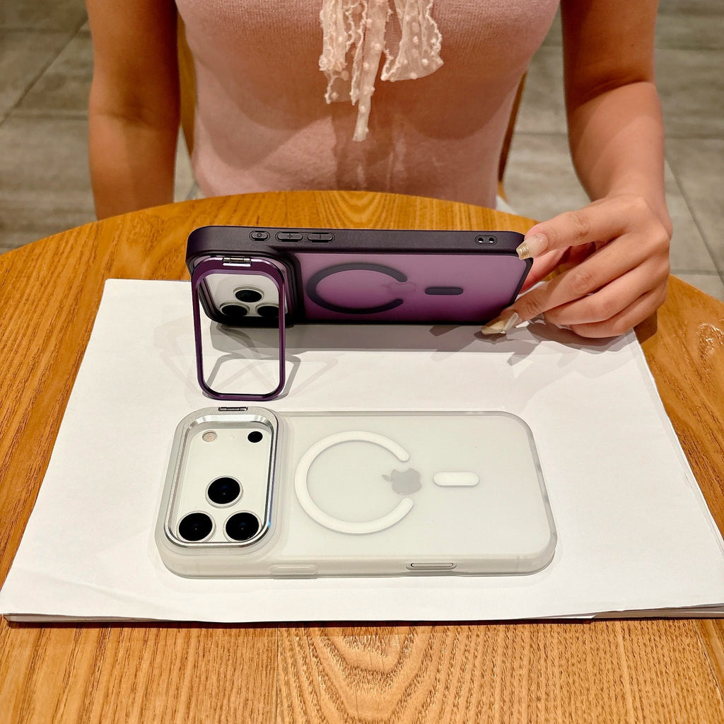 Metal Bracket Frosted Matte Translucent iPhone Case