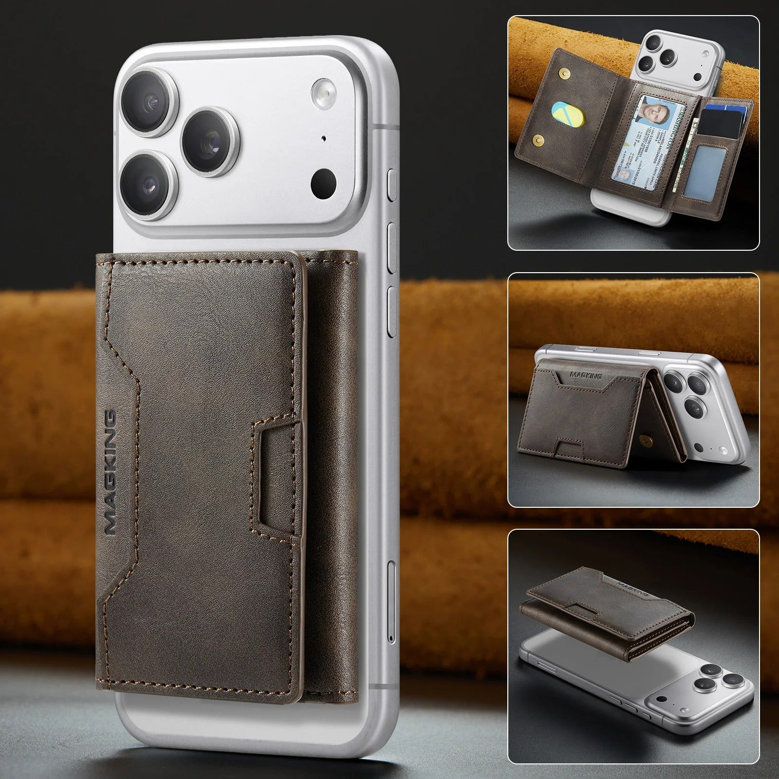 MAGKING Detachable Magnetic Leather Wallet|Card Holder Phone Stand For iPhones