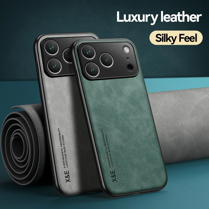 Luxury Leather Case For iPhones|Cover With Metal Plate Support Car Hold