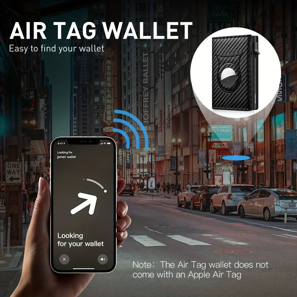 Premium Leather AirTag Wallet | with RFID Protection Carbon Fiber Black