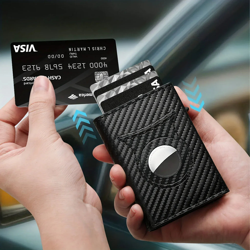 Premium Leather AirTag Wallet | with RFID Protection Carbon Fiber Black
