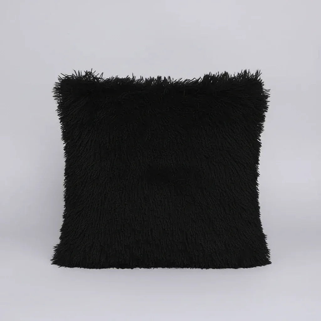 Solid Color Simple Crystal Plush Pillow Black / 40x40cm