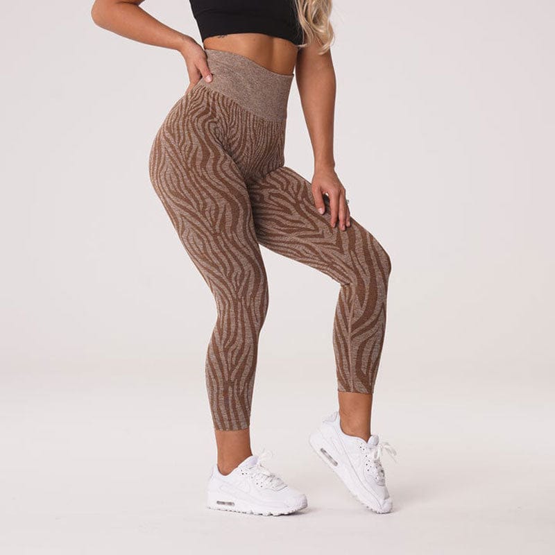 Women's Fashion Color Striped Ninth Yoga Pants Brown / L